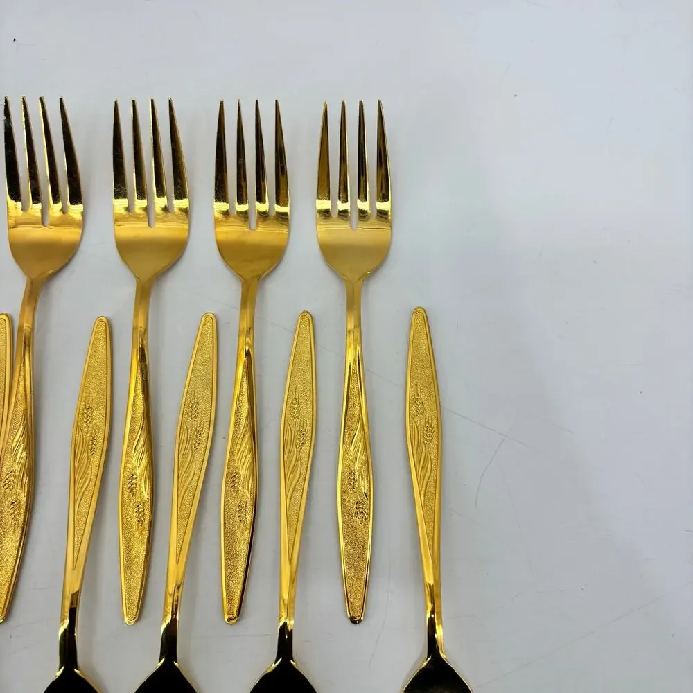 Sherwood Stanley Roberts Flatware Spoons Salad Forks Stainless Gold Tone